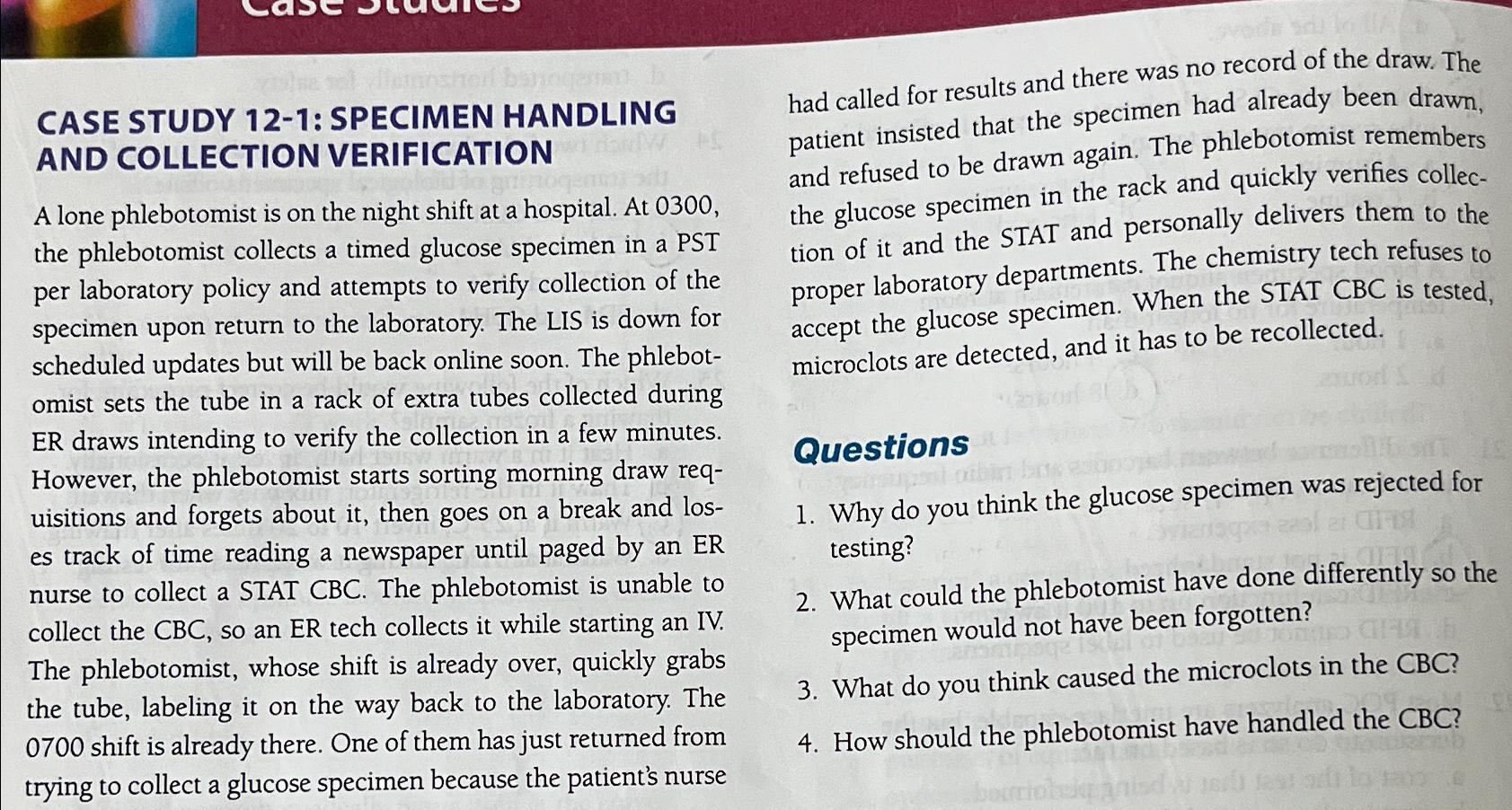 Solved CASE STUDY 12-1: SPECIMEN HANDLING AND COLLECTION | Chegg.com