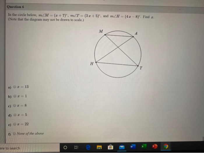 Solved Question 6 In The Circle Below Mzm X 7 º Mz Chegg Com