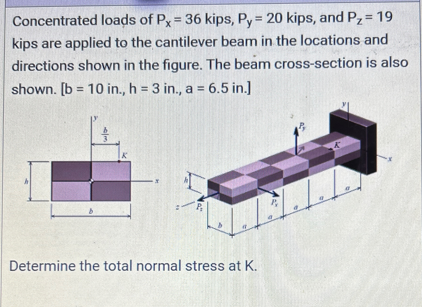 Solved Concentrated loads of Px=36 ﻿kips, Py=20 ﻿kips, and | Chegg.com