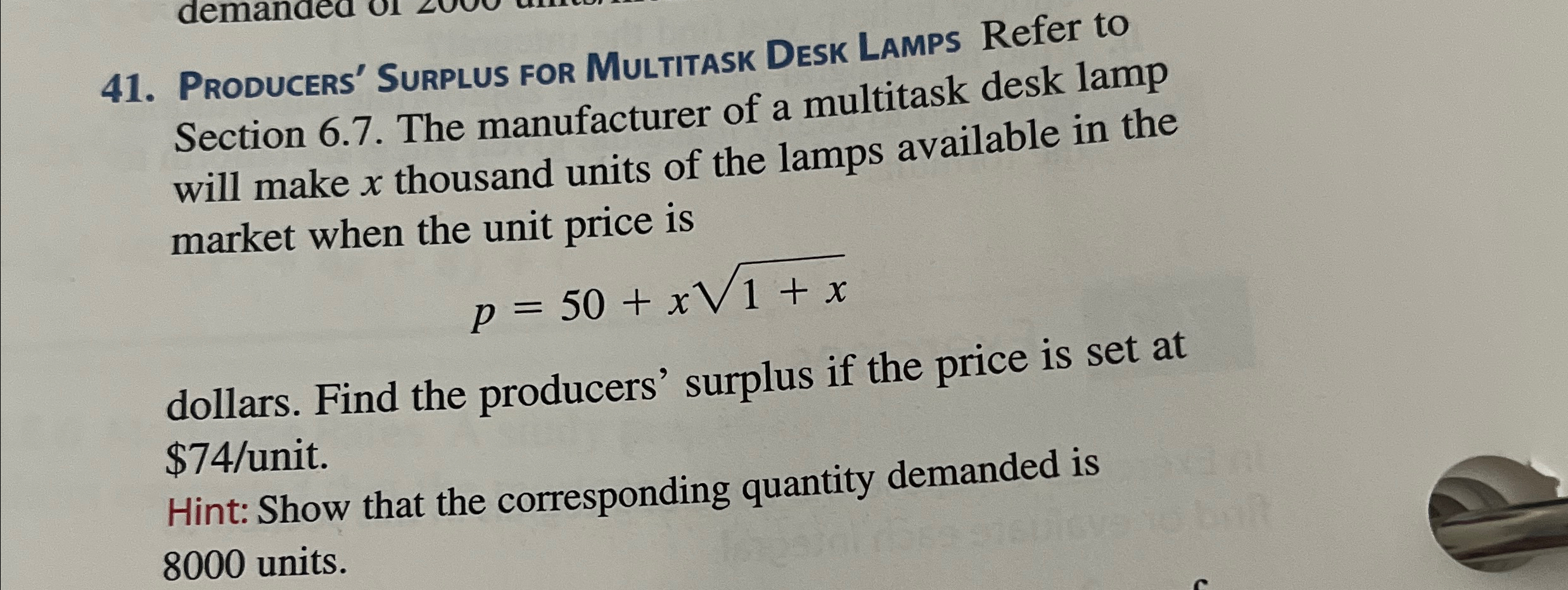 Producers' Surplus for Multitask Desk Lamps Refer to
