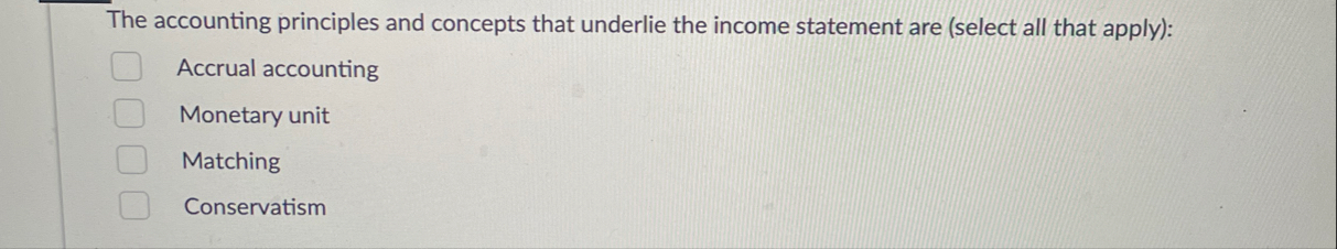 Solved The accounting principles and concepts that underlie | Chegg.com