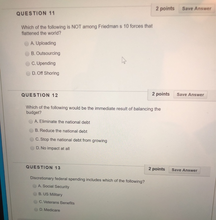 Solved 2 points Save Answer QUESTION 11 Which of the | Chegg.com