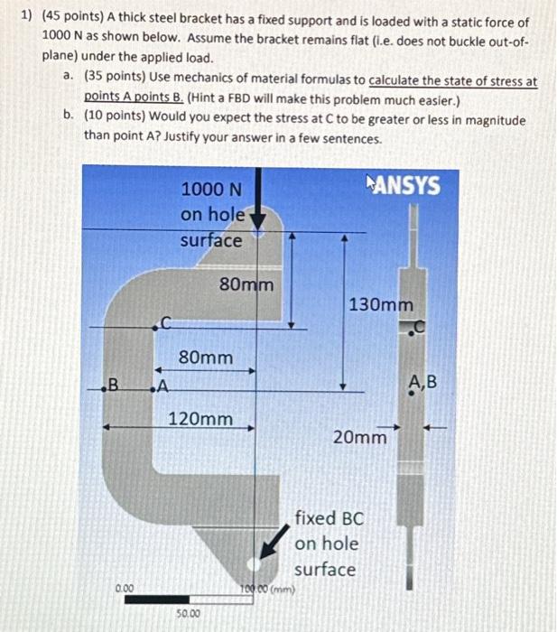 Solved 1) (45 points) A thick steel bracket has a fixed | Chegg.com
