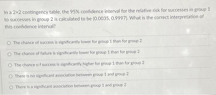 Solved In a 2x2 contingency table, the 95% confidence | Chegg.com