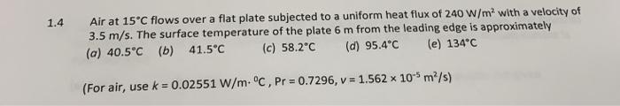 Solved 1.4 Air at 15°C flows over a flat plate subjected to | Chegg.com