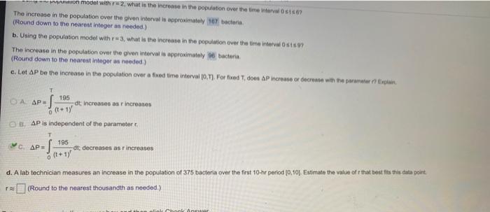 Solved 0 195 The population of a culture of bacteria has | Chegg.com