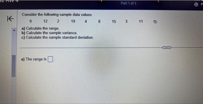 Solved Consider The Following Sample Data Values. A) | Chegg.com