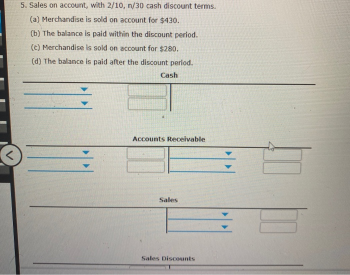 sales on account with 2 10 n 30 cash discount terms