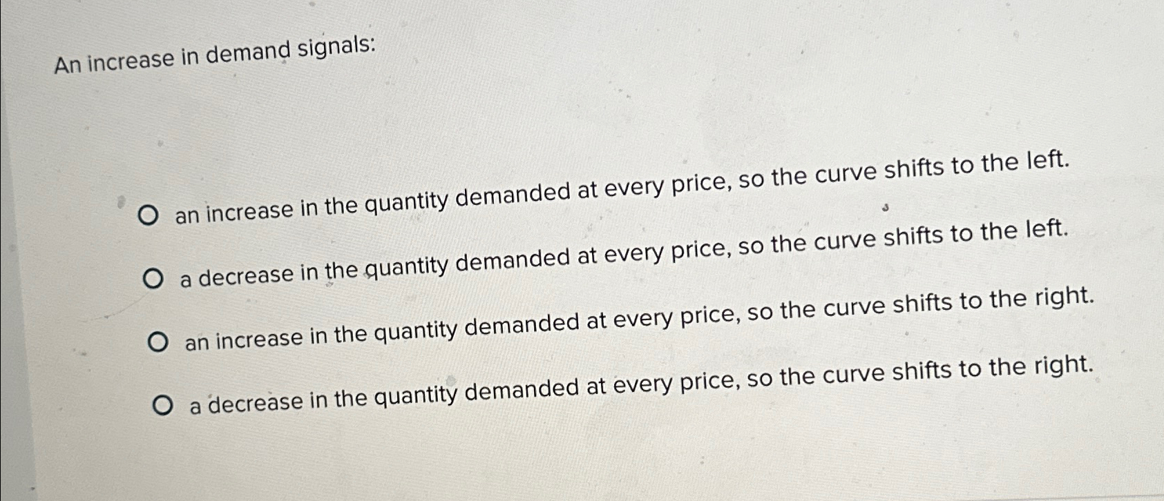 Solved An increase in demand signals:an increase in the | Chegg.com