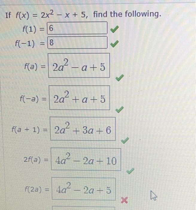 Solved If F X 2x2 X 5 Find The Following F 1 6