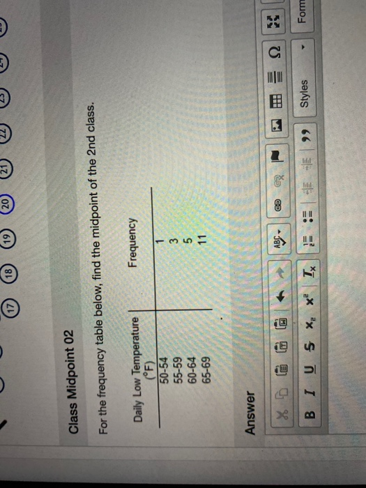 Solved 18 (17) (19) 20 U Class Midpoint 02 For the frequency | Chegg.com