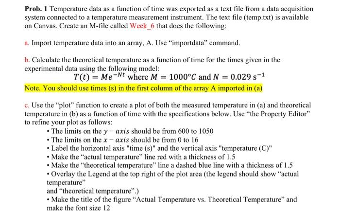 Prob. 1 Temperature data as a function of time was | Chegg.com