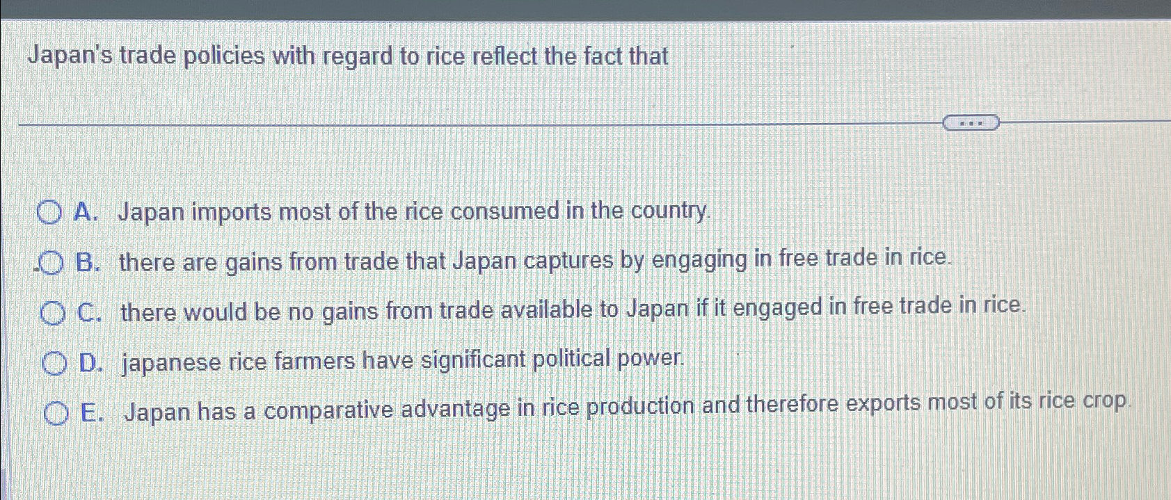Solved Japan's trade policies with regard to rice reflect | Chegg.com