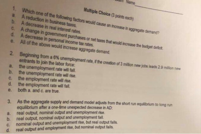multiple choice question review items determine would... Solved Name Multiple Choice (3 points each) 1, Which one of | Chegg.com