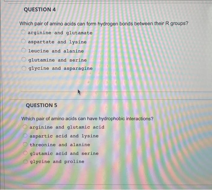 Solved which pair of amino acids can form hydrogen bonds