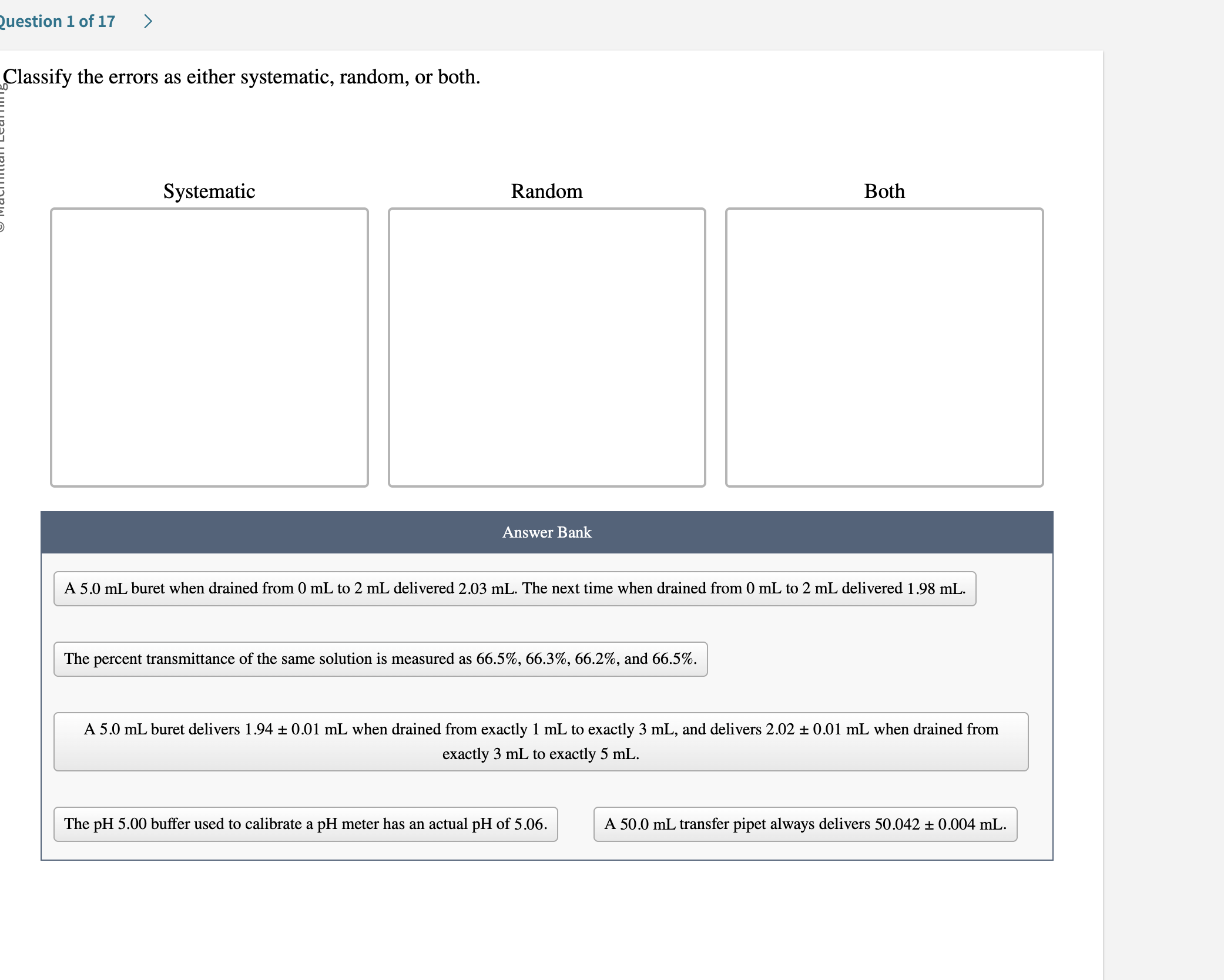 Solved Question 1 of 17Classify the errors as ﻿either | Chegg.com