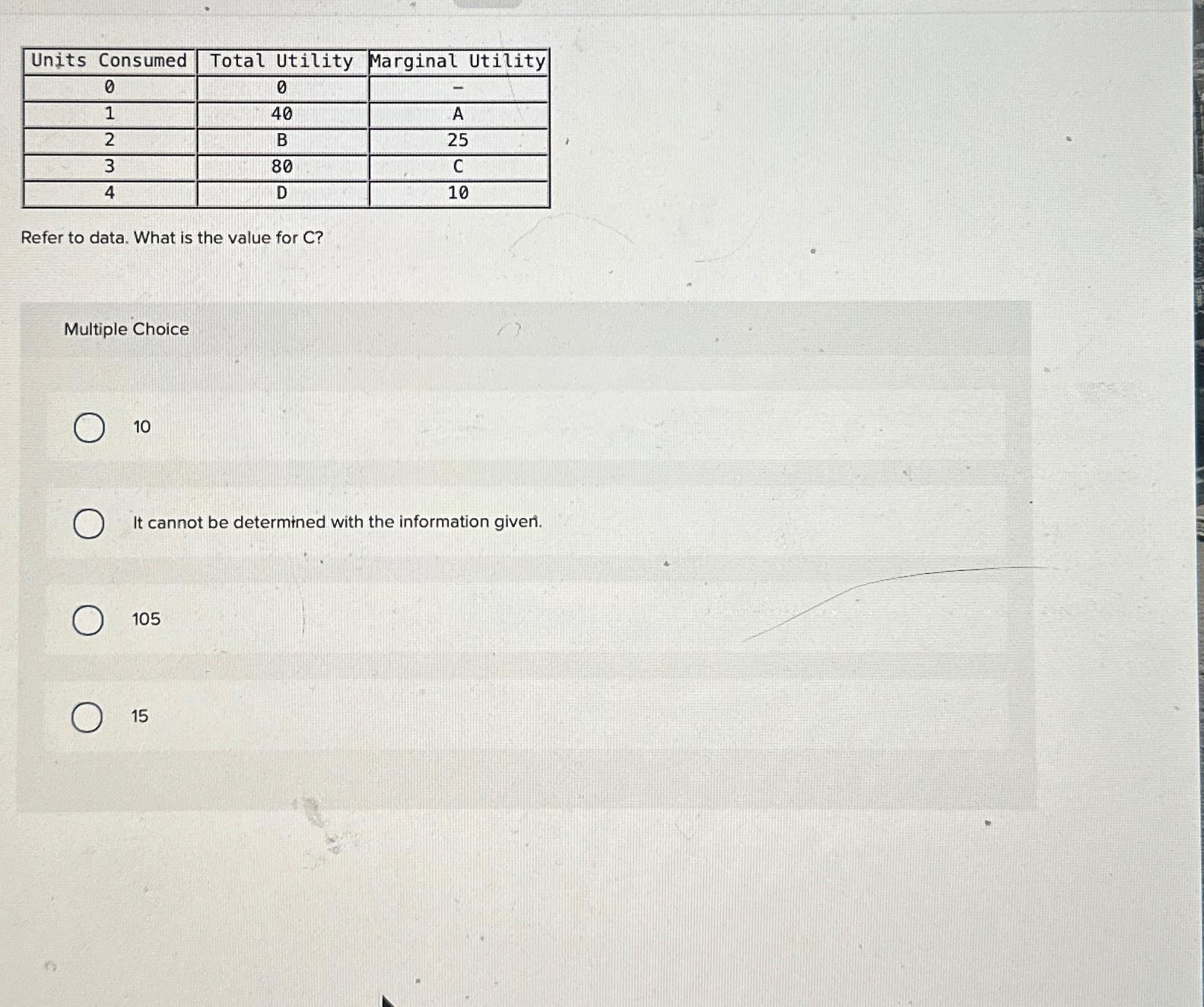 Solved \table[[Units Consumed,Total Utility,Marginal