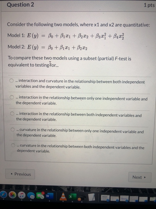 Solved Question 2 1 pts Consider the following two models, | Chegg.com