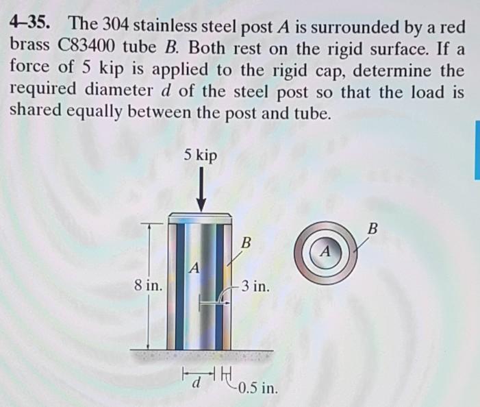 Solved 4–35. The 304 Stainless Steel Post A Is Surrounded By | Chegg.com