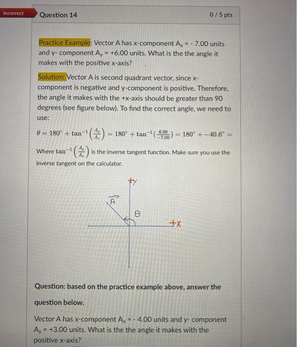 Solved Practice Example: Vector A has x-component Ax=−7.00