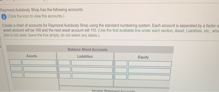 Chart Of Accounts For Auto Body Shop