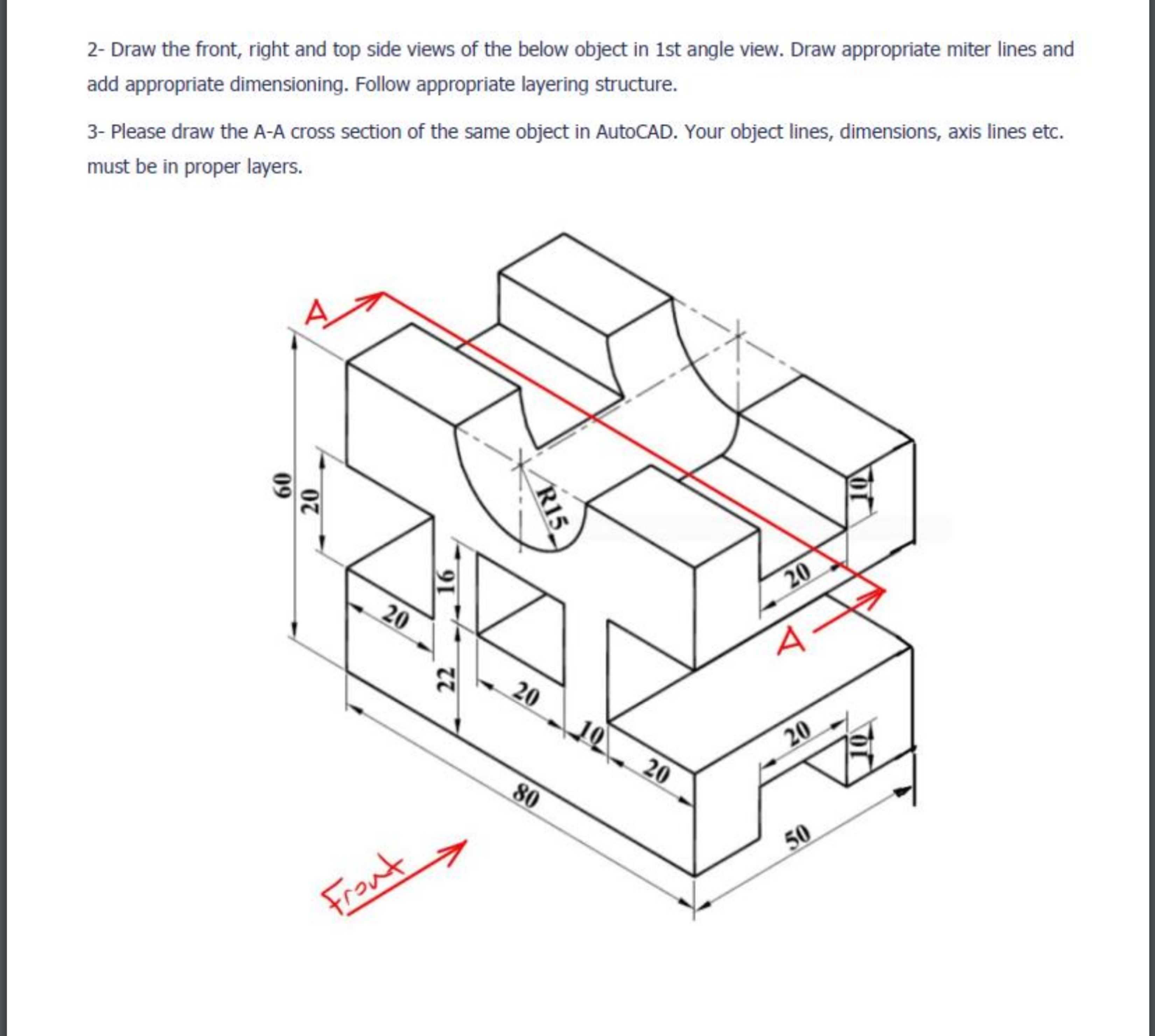 Solved 2- ﻿Draw the front, right and top side views of the | Chegg.com