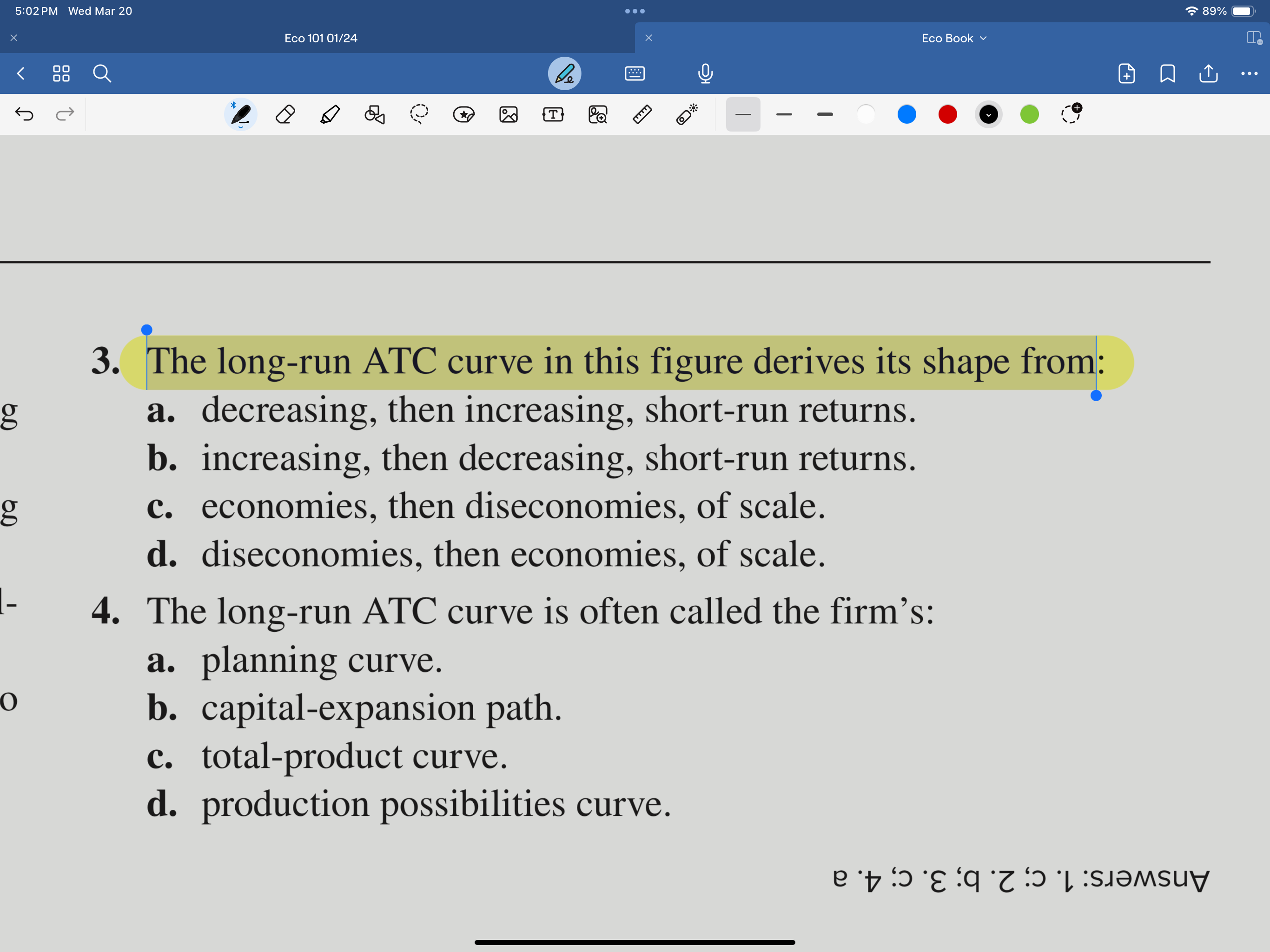 Solved The long-run ATC curve in this figure derives its | Chegg.com