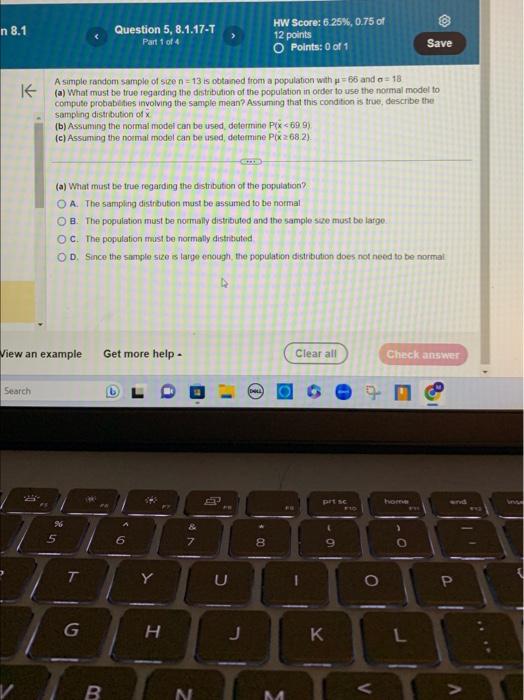 Solved A simple random sample of size n=13 is obtained from | Chegg.com