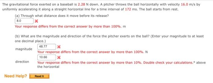 Solved The gravitational force exerted on a baseball is 2.28 | Chegg.com