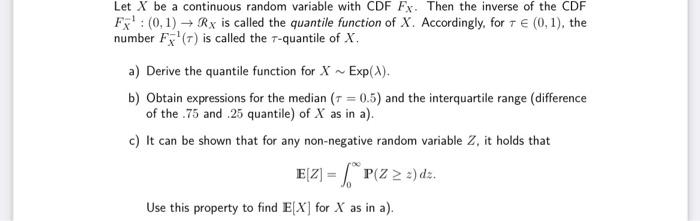 Solved Let X Be A Continuous Random Variable With Cdf Fx 3425