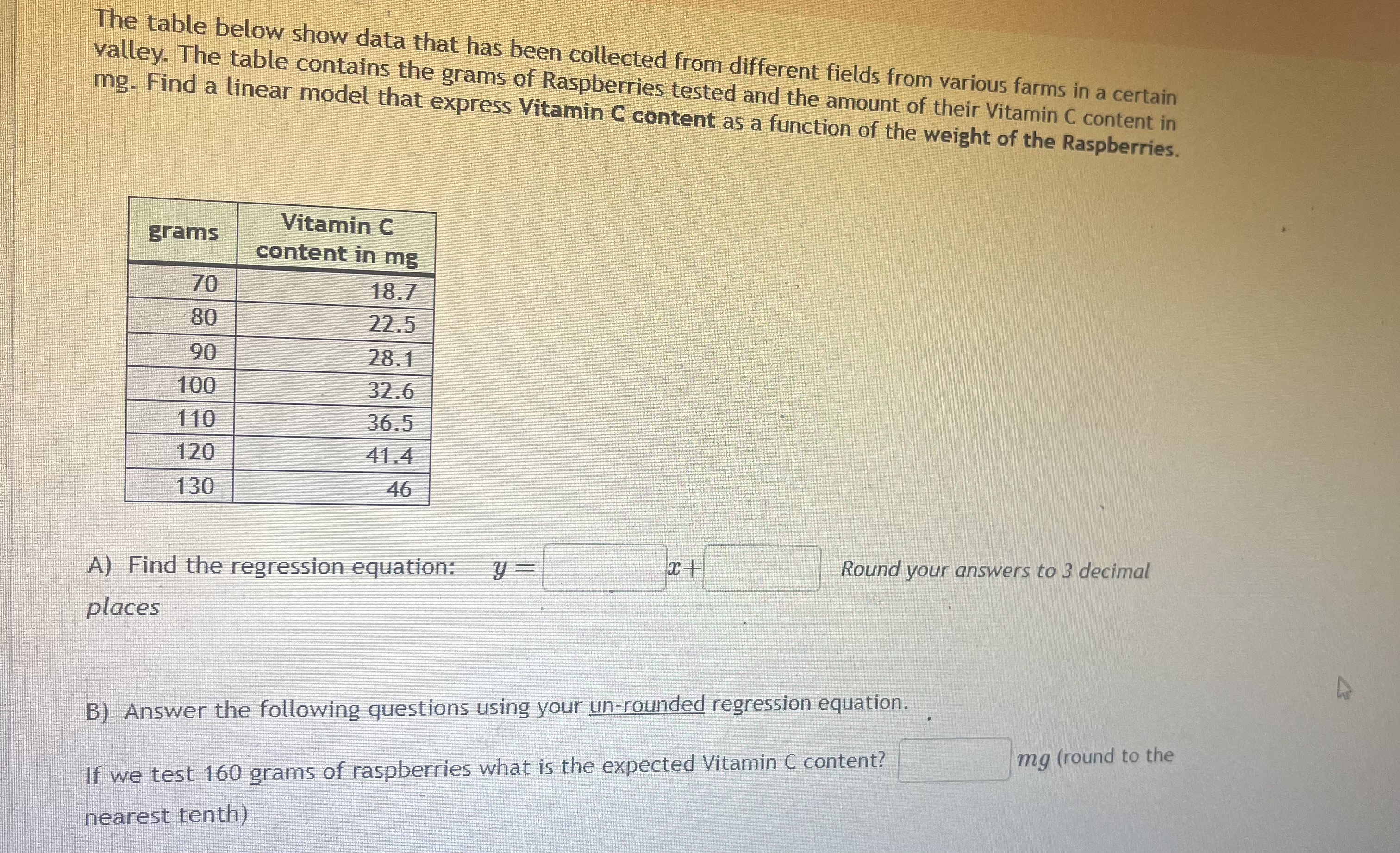 Solved The table below show data that has been collected | Chegg.com