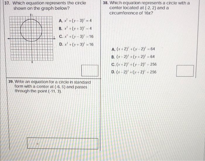 Solved 37 Which Equation Represents The Circle Shown On The