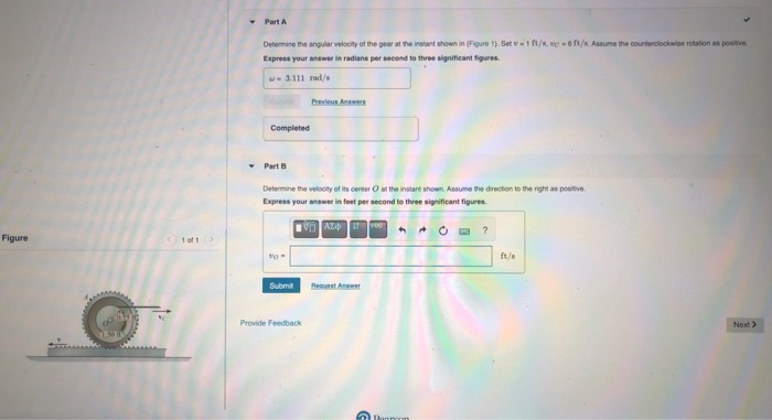 Solved Part A Determine the angular velocity of the gear at | Chegg.com