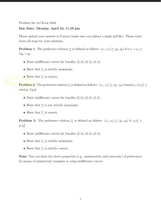 Problem Set \#2 Econ 100 A Due Date: Monday, April | Chegg.com