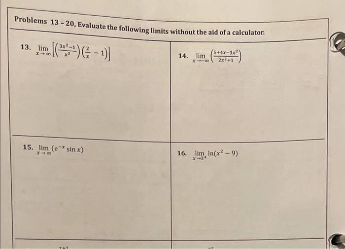 Solved Problems 13 - 20, Evaluate the following limits | Chegg.com
