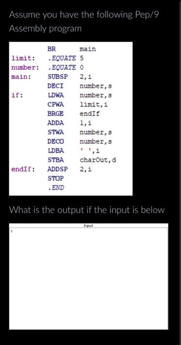 Solved Assume you have the following Pep/9 Assembly program | Chegg.com