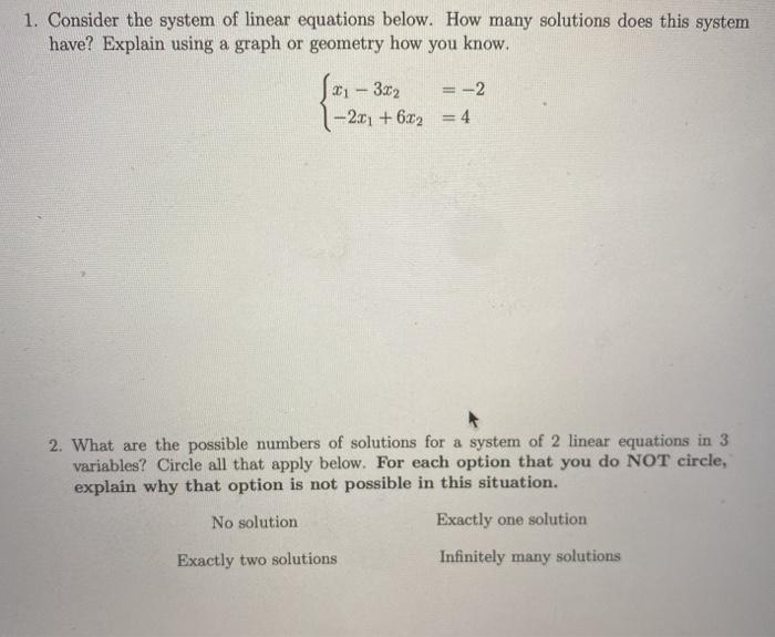 Solved 1. Consider the system of linear equations below. How | Chegg.com