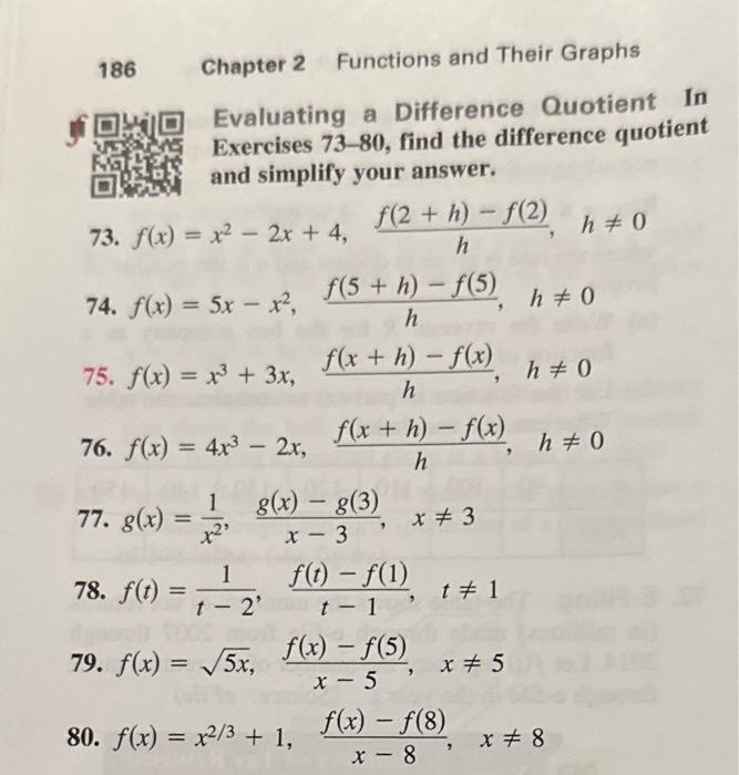 Solved Evaluating a Difference Quotient In Exercises 73-80, | Chegg.com