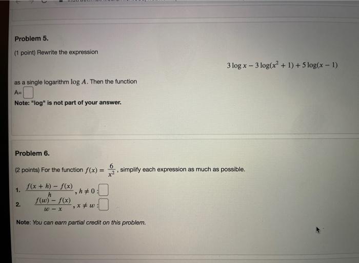 Solved Problem 5. (1 point) Rewrite the expression 3 log x - | Chegg.com