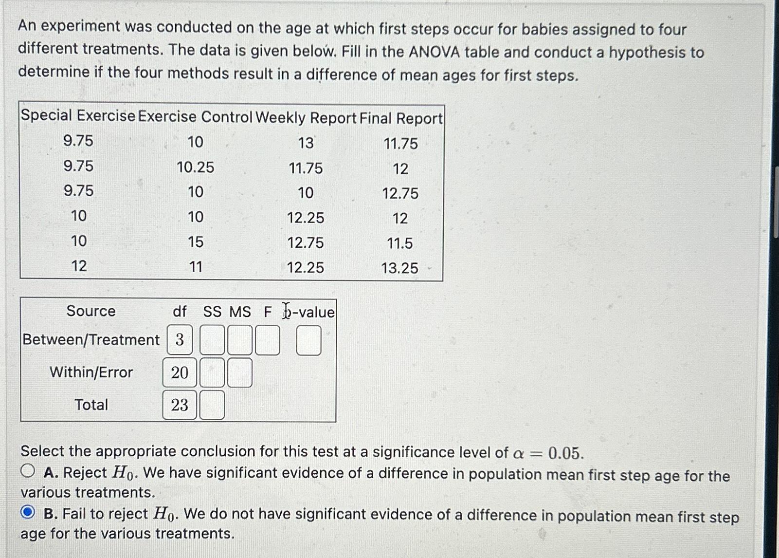 Solved An experiment was conducted on the age at which first | Chegg.com