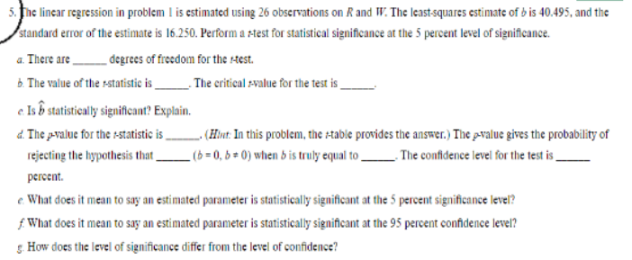 Solved The linear regression in problem 1 ﻿is estimated | Chegg.com