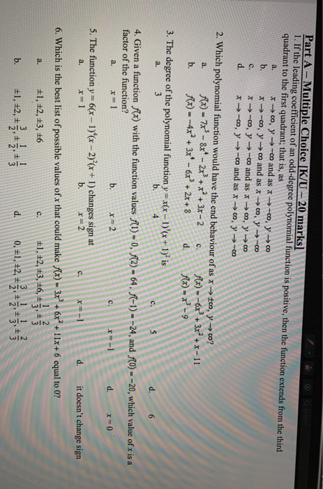 Solved Part A Multiple Choice K U Marks 1 If The Lea Chegg Com Solved Part A Multiple Choice K U Marks 1 If The Lea Chegg Com