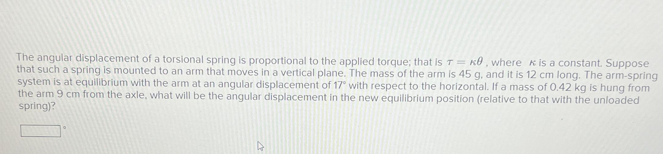 The angular displacement of a torsional spring is | Chegg.com