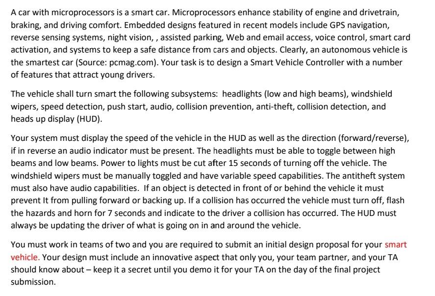 Solved A car with microprocessors is a smart car.
