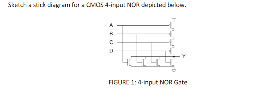 Solved Sketch a stick diagram for a CMOS 4-input NOR | Chegg.com