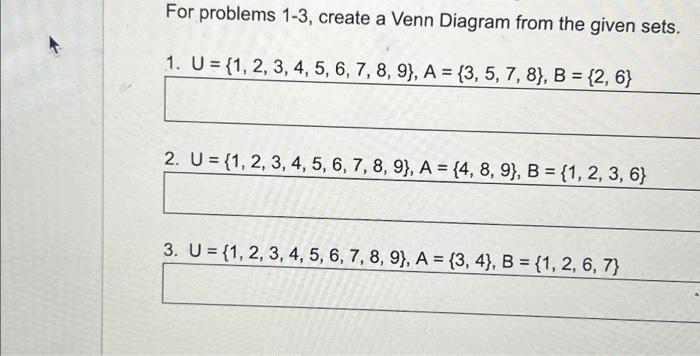 Solved For problems 1-3, create a Venn Diagram from the | Chegg.com