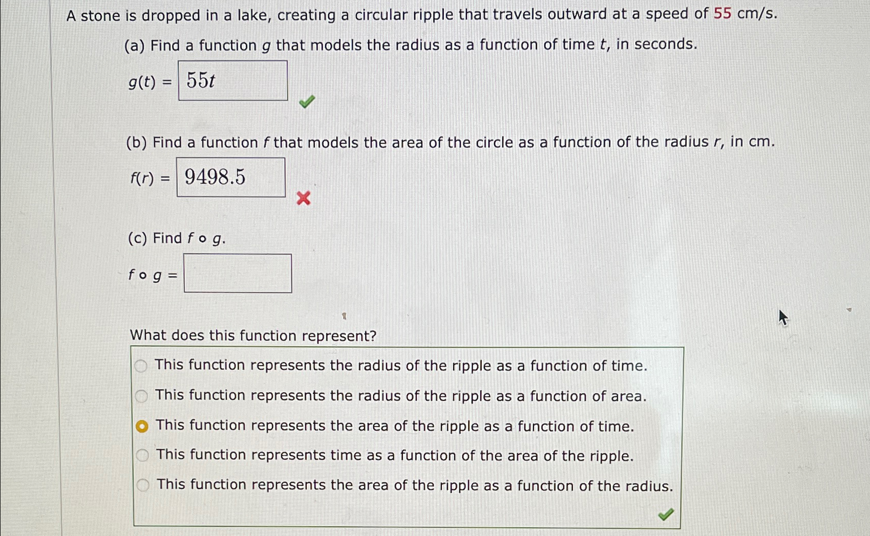 Solved A stone is dropped in a lake, creating a circular | Chegg.com