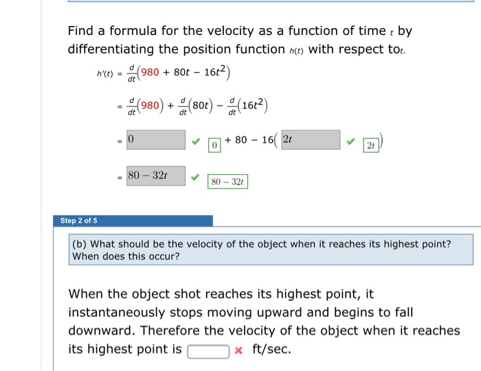 Solved Find a formula for the velocity as a function of time | Chegg.com