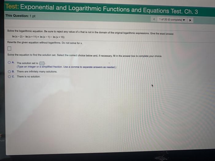 Solved Test: Exponential and Logarithmic Functions and | Chegg.com