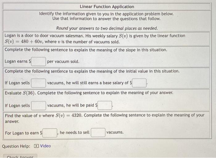 Solved Linear Function Application Identify the information | Chegg.com
